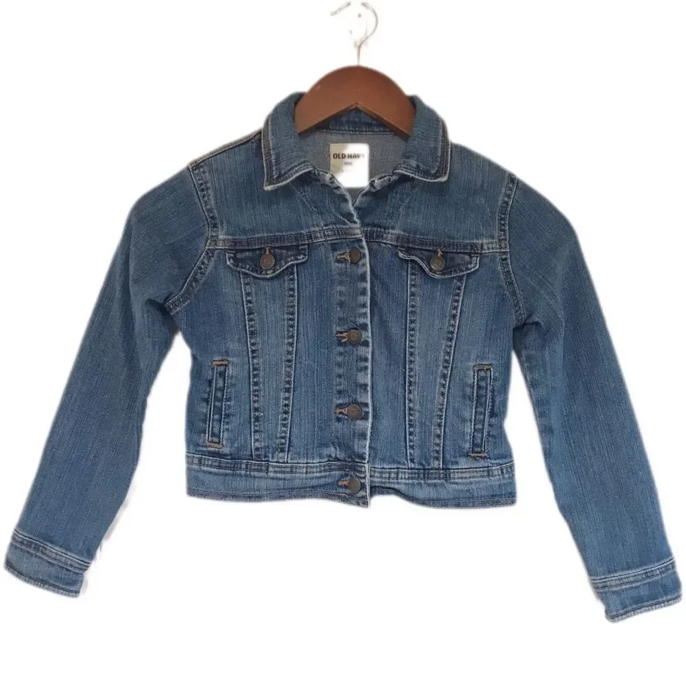 OLD NAVY Girls‎ Button Front Blue Jean Denim Jacket Long Sleeve Size Small